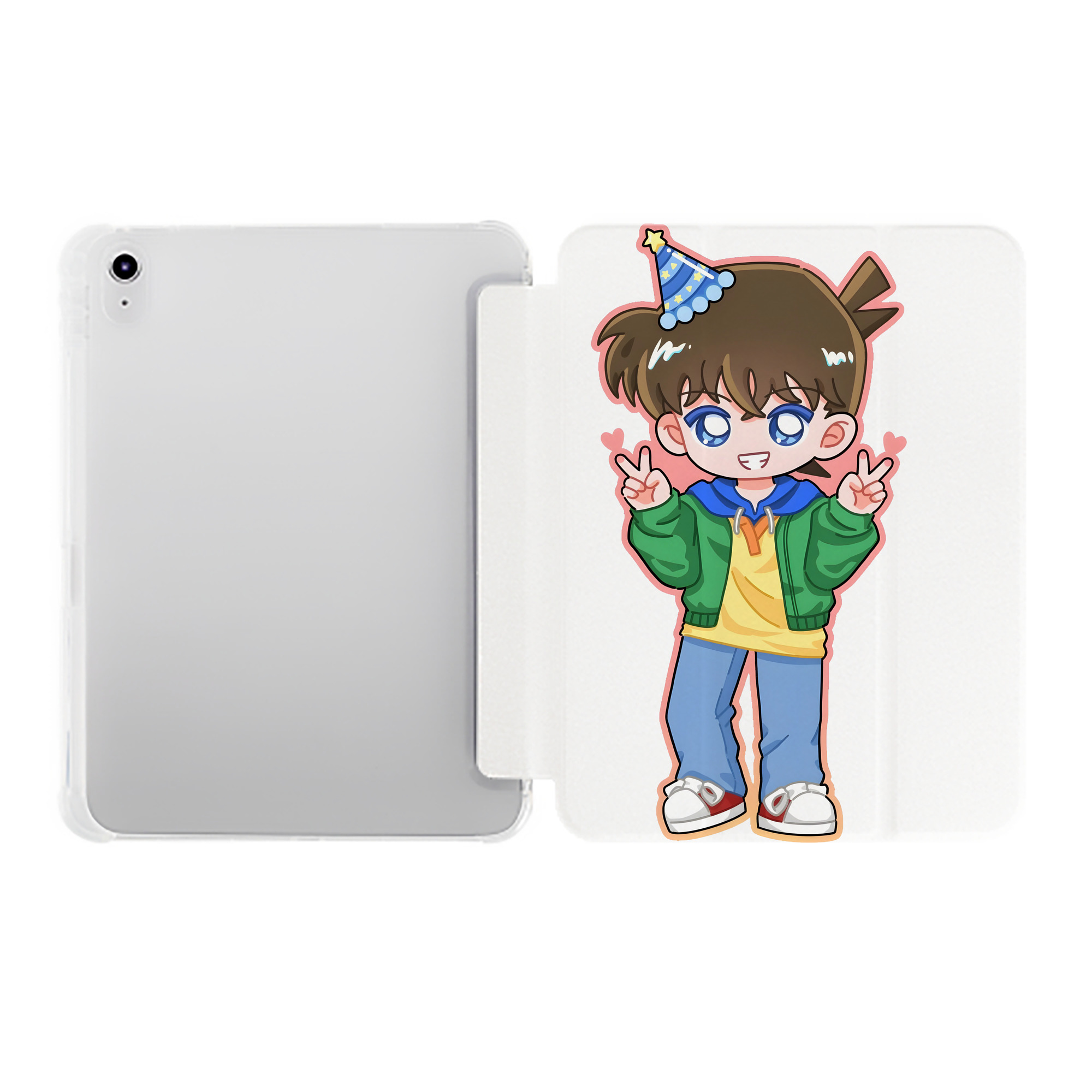 （画像用） 名探偵コナン 江戸川 コナン Detective Conan Conan Edogawa IPad ケース ペン収納付き 三つ折りスタンド PUレザー×シリコン 対応機種9.5/10.5/10.9インチ